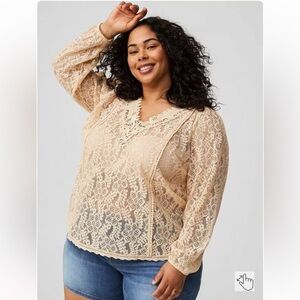 Lace Mix Long Sleeve Blouse Ivory size 3 — NWT
